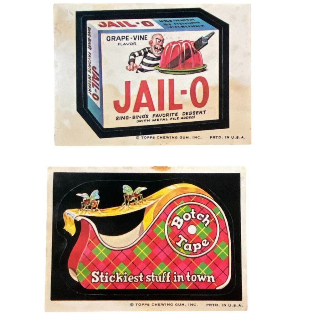 Topps Wacky Pack Stickers Botch Tape Jail-O Dessert 1973 USA Made Lot of 2